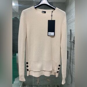 The KOOPLES $235 NWT Cream Crew Neck Sweater with Button Detail, Size S.